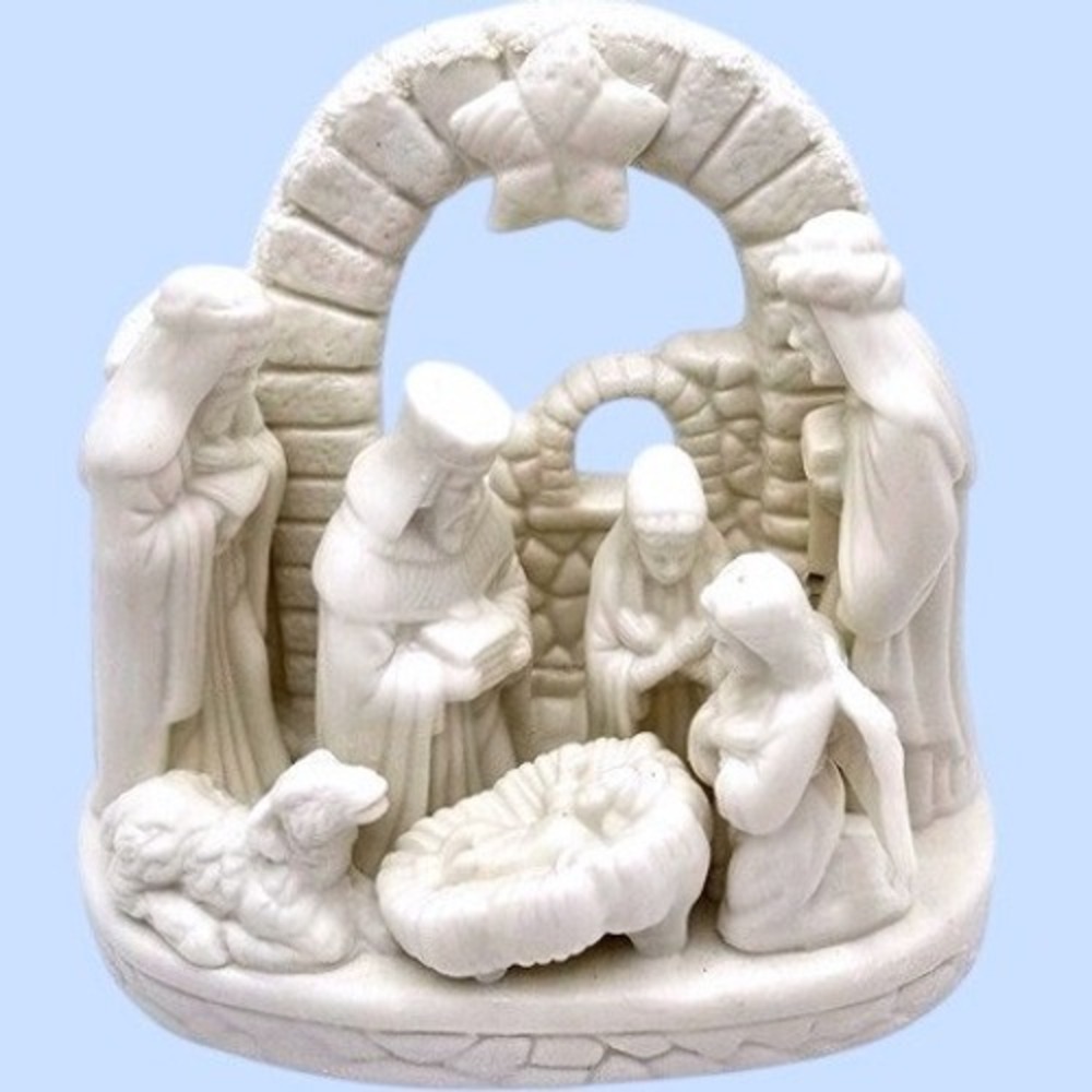 90s VTG Dicksons Nativity Scene Single Piece Sculpture Resin Figurine w/ BOX